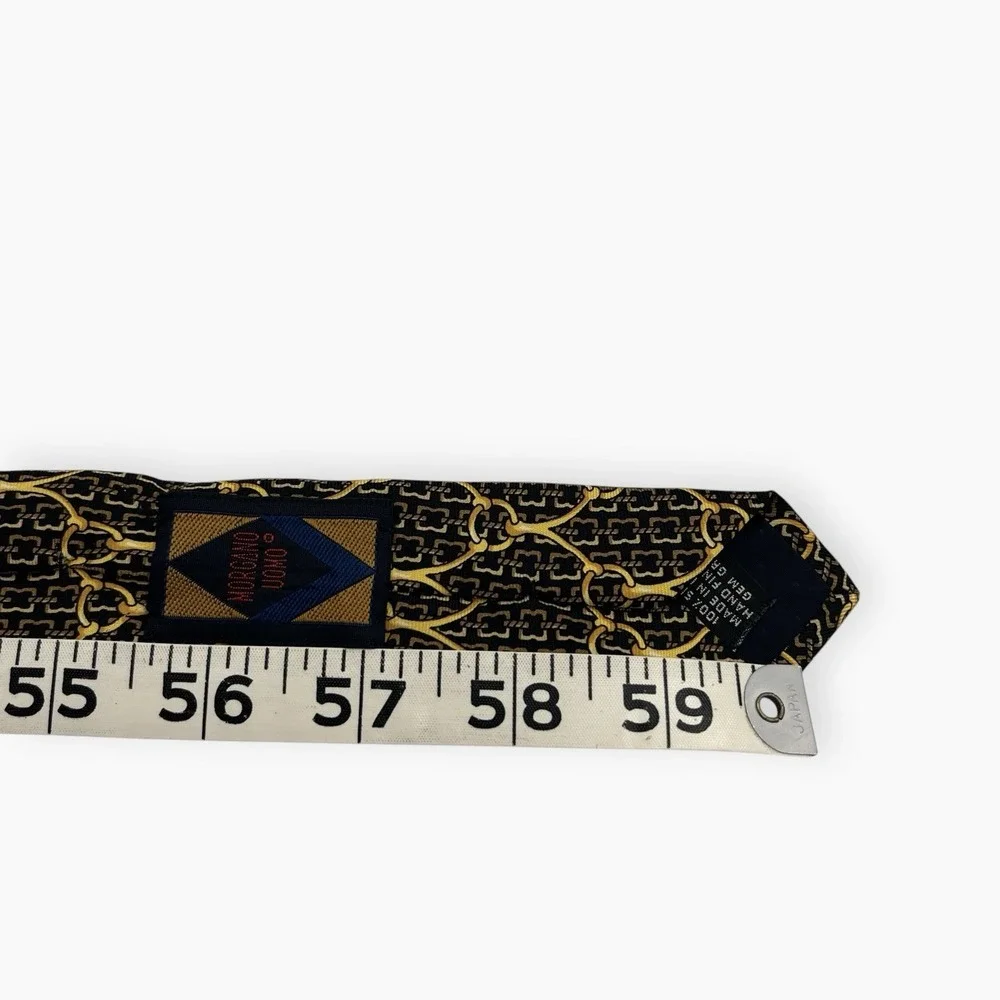 Morgano Uomo Neck Tie Black Gold Yellow Silk Made In Italy Chains Equestrian 60